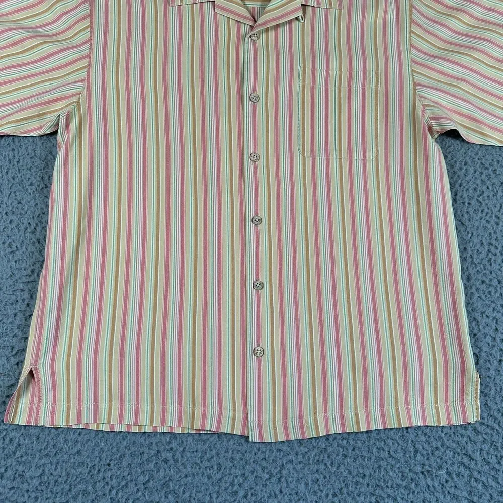 Tommy Bahama Silk Camp Shirt Men's Large Pastel Striped Silk‎ Button Up